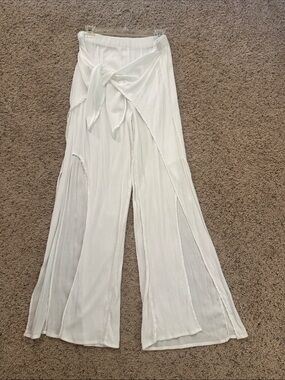 White Tie-Waist Wide-Leg Swim Pant